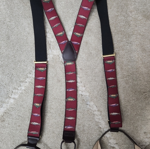 Men's Burgundy and Black Suspenders Fish Fishing Trout - Picture 3 of 4